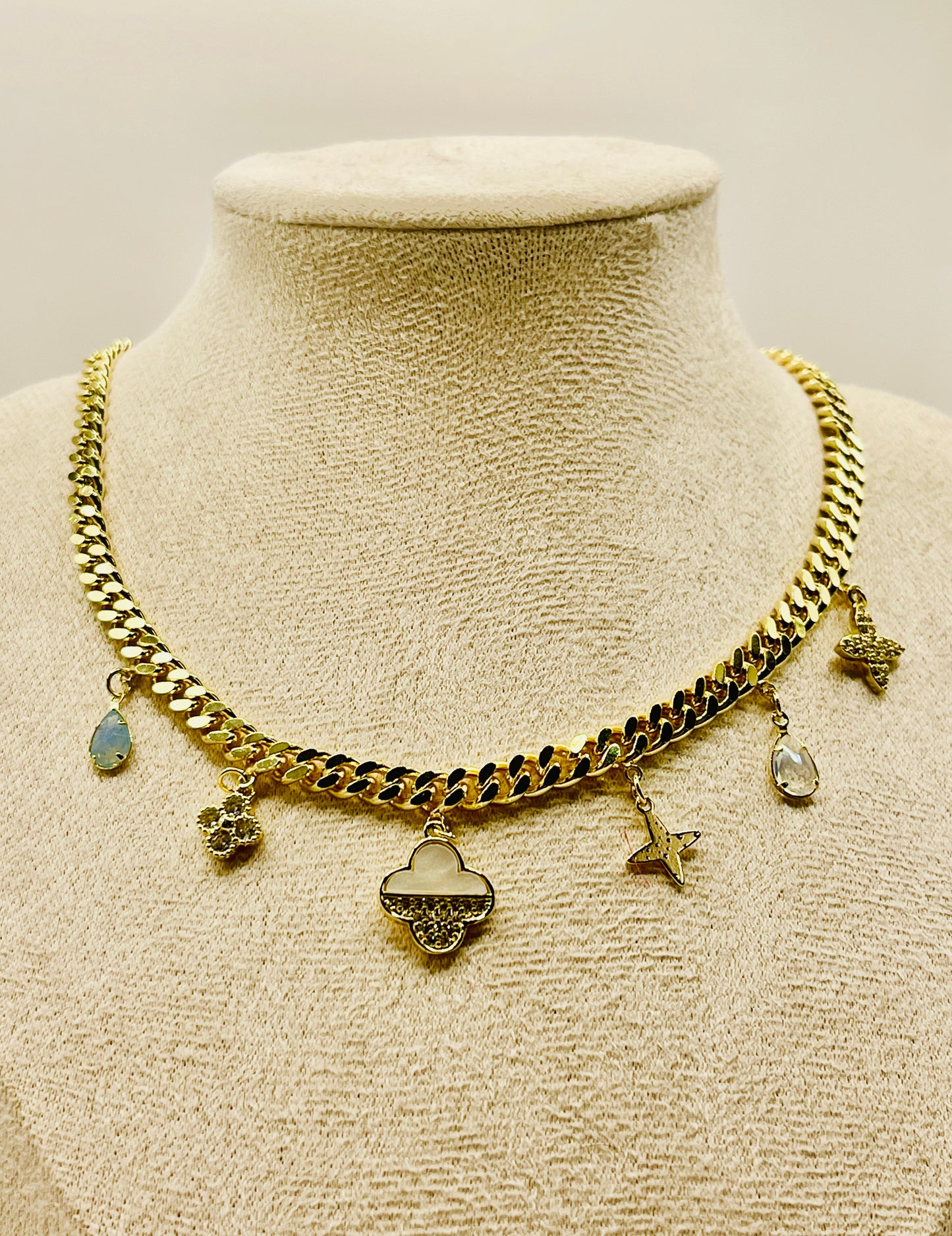 Multi-Charm Curb Chain Necklace