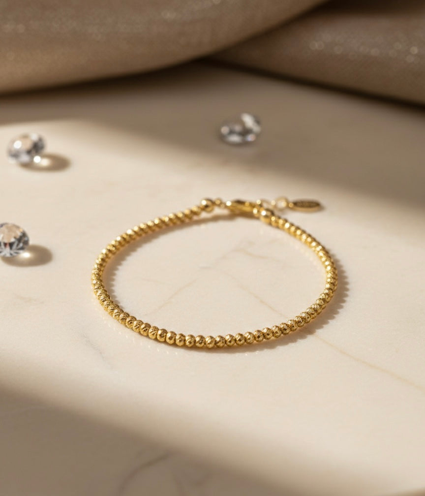 Gold Textured Diamond-Cut Bead Bracelet