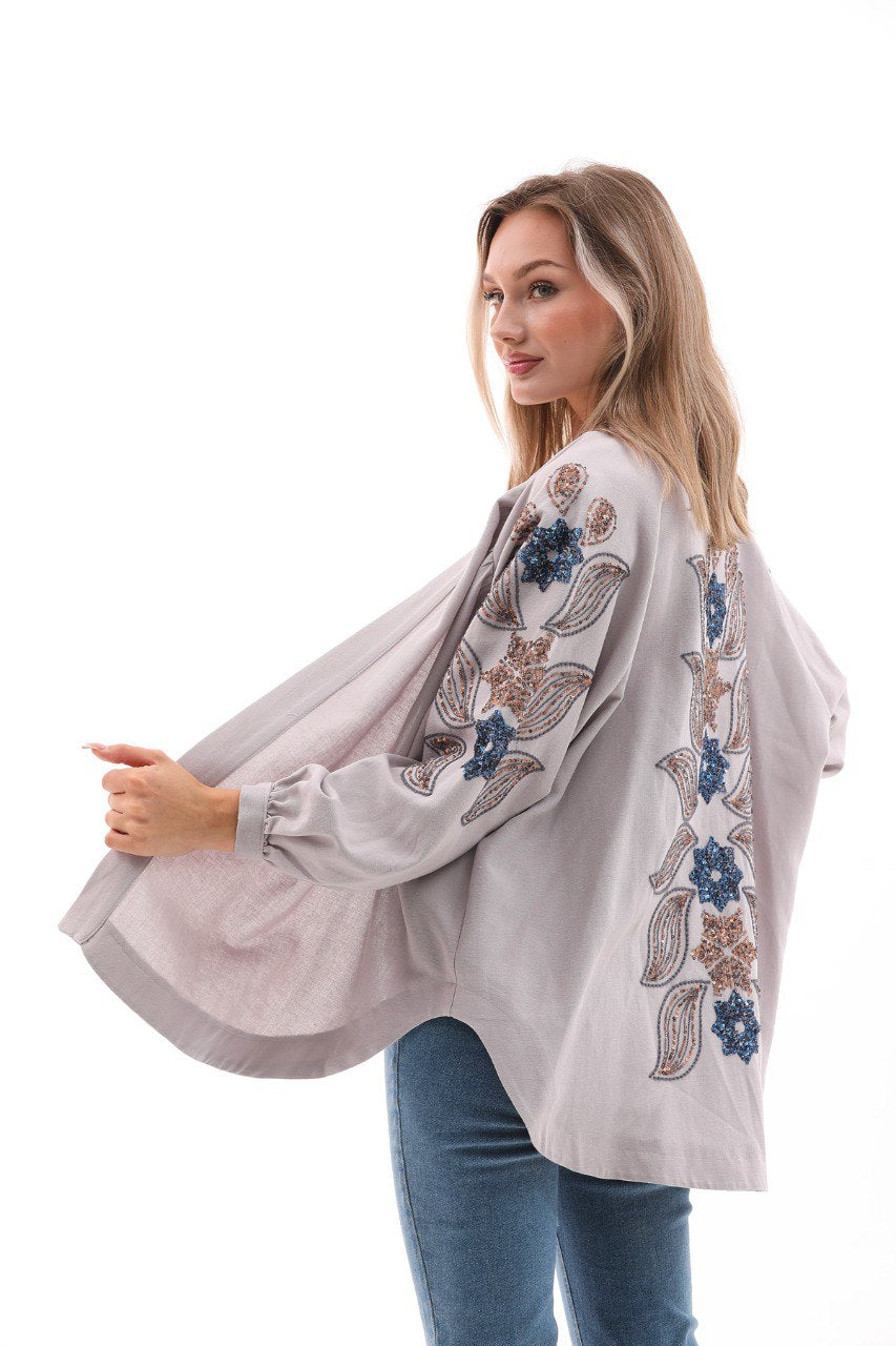 Grey Embellished Kimono