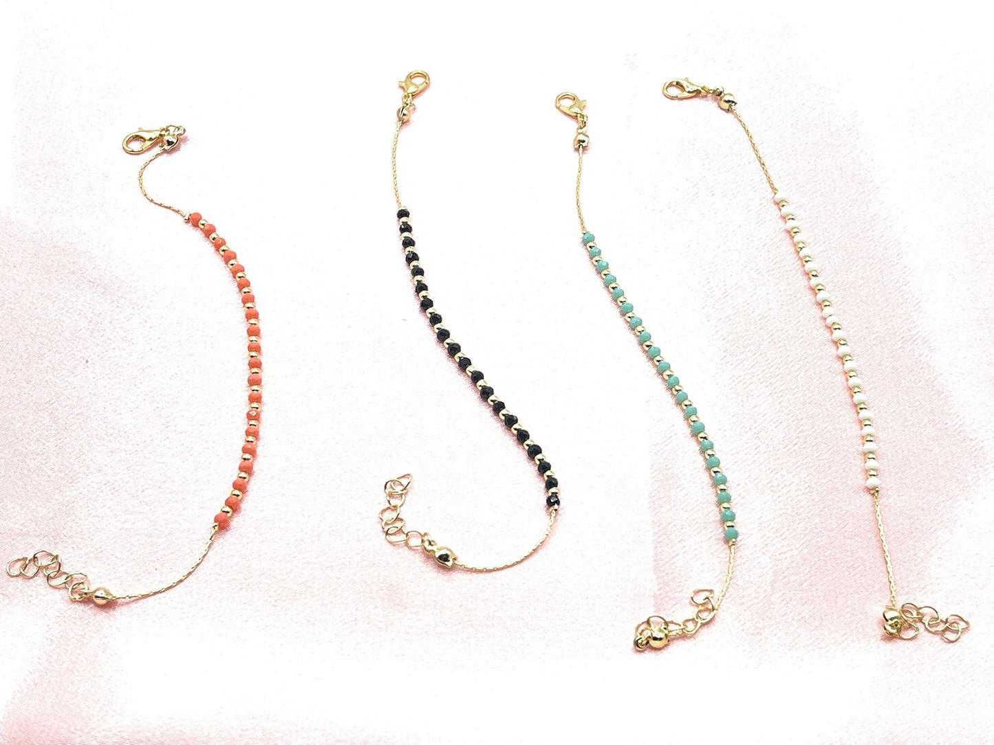 Dainty Beaded Anklet with Gold-Plated Chain – Matching Bracelet Available