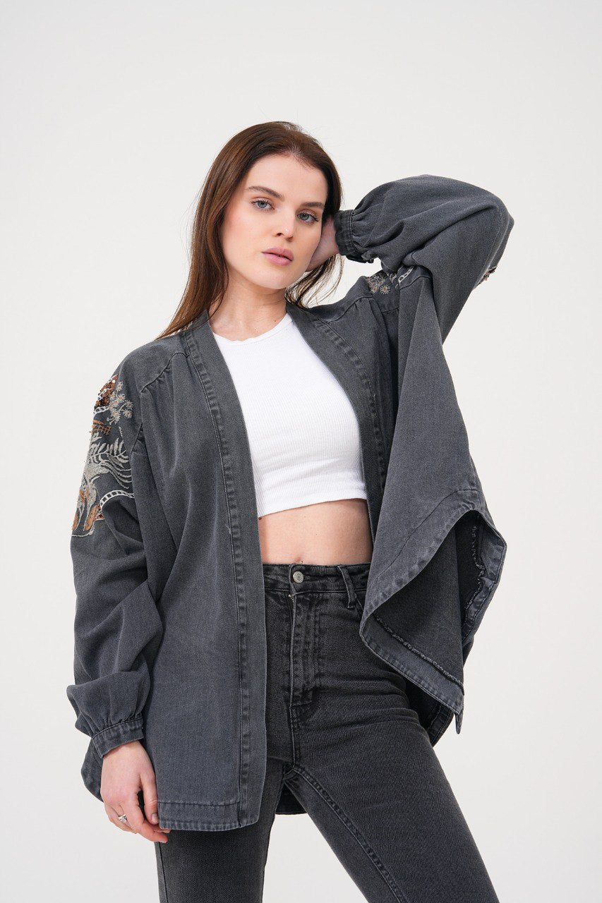 Embellished Denim Kimono