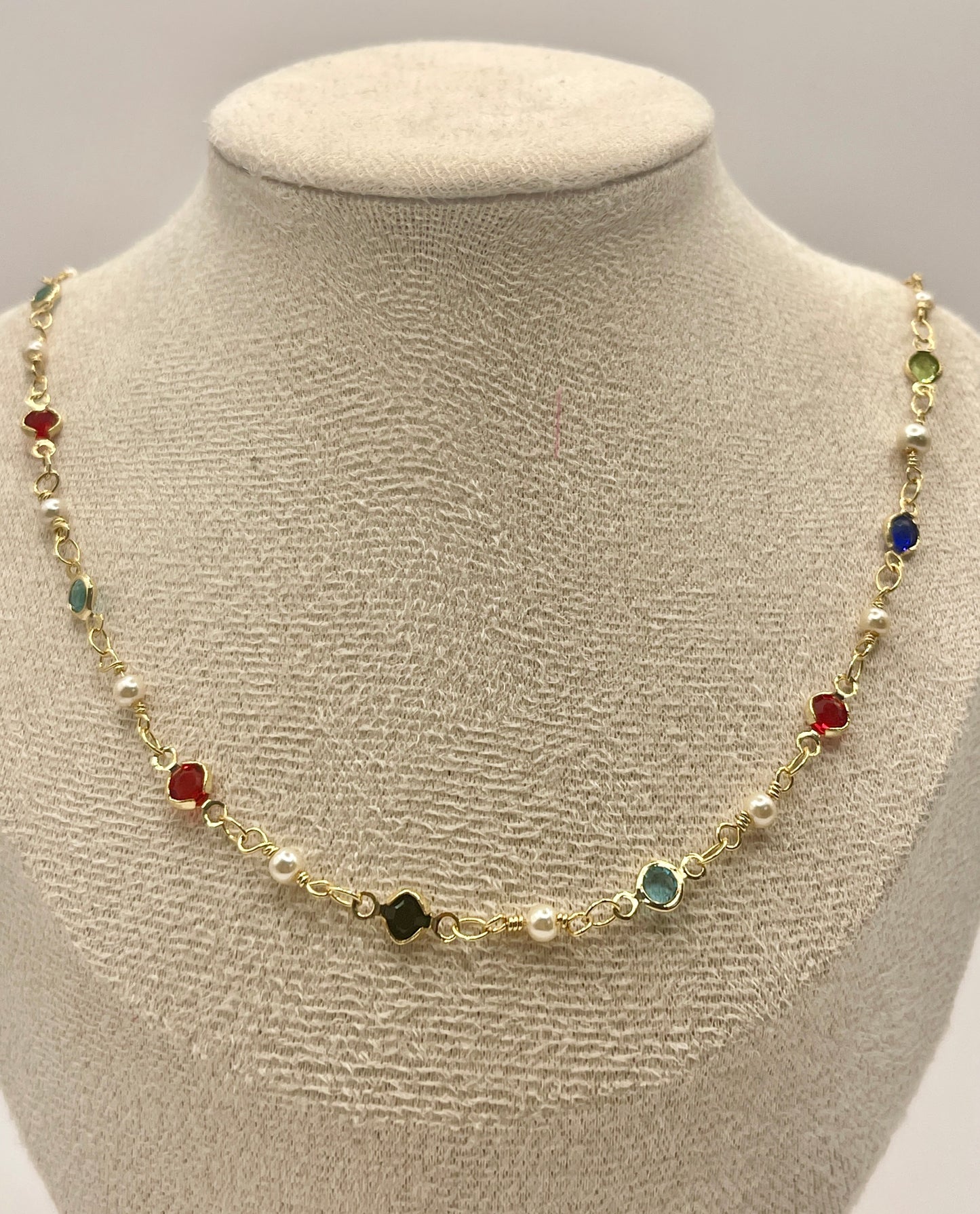 Multi-Gemstone & Freshwater Pearl Station Necklace