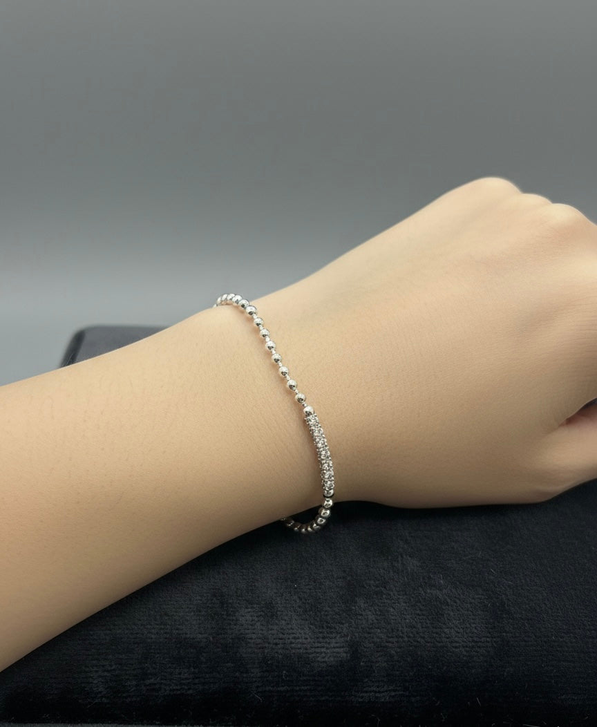 Slim Beaded Stacking Bracelet with Crystal Bar Accents