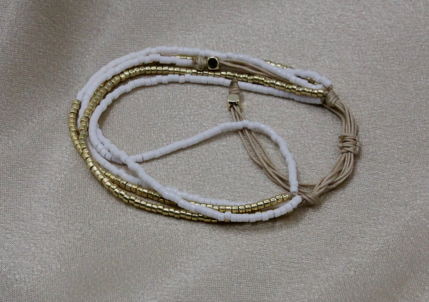 Multi-Layered Shiny Beaded Bracelet with Gold Accents