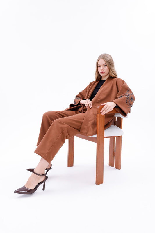 Rust Brown Embellished Co-Ord Set – Jacket and Trousers