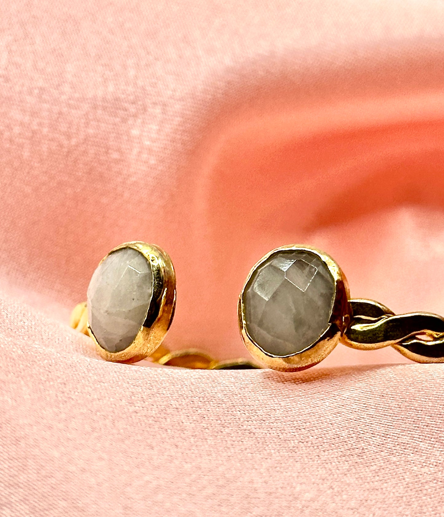 Gold-Plated Twisted Open Cuff Bracelet with Dual White Stones