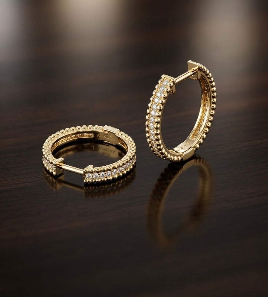 Dainty Pavé Gold Huggies with Milgrain Detail earrings
