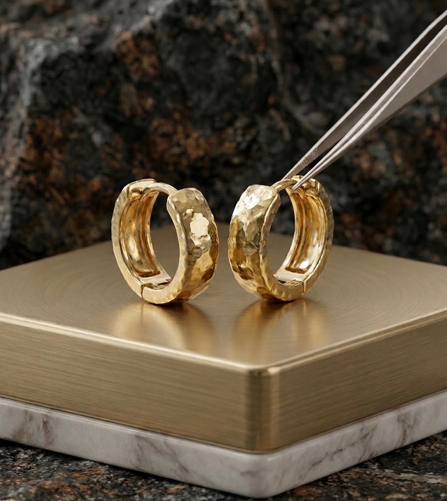 Huggie Hoops – Hand-Textured Organic Earrings