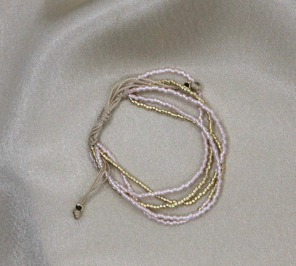 Multi-Layered Shiny Beaded Bracelet with Gold Accents