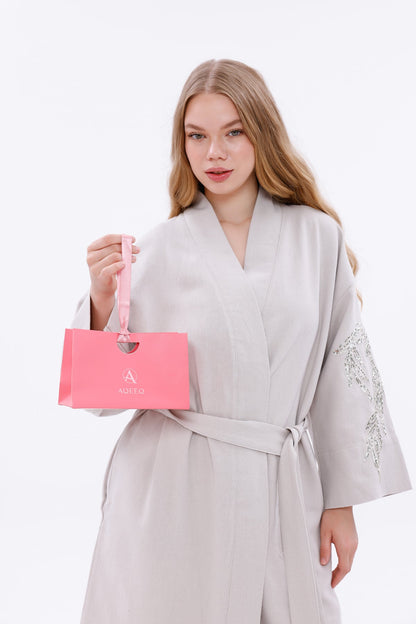 Belted Kimono Jacket with Embroidered Sleeves