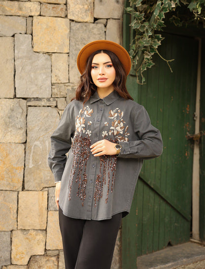 Grey Embellished Shirt