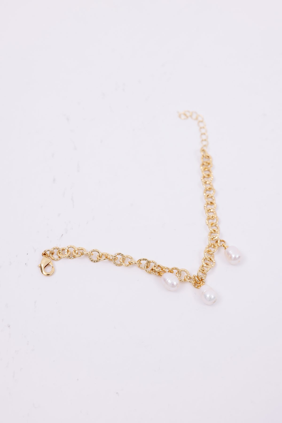 Gold Chain Bracelet with Dangling Freshwater Pearls