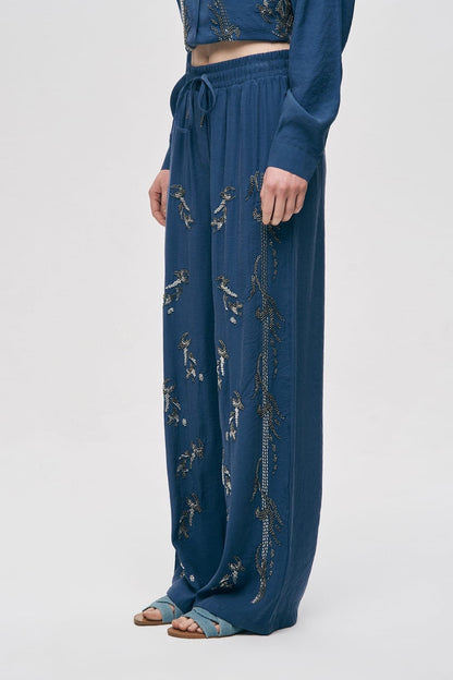 Artisan Beaded Oversized Shirt & Wide-Leg Pant Set