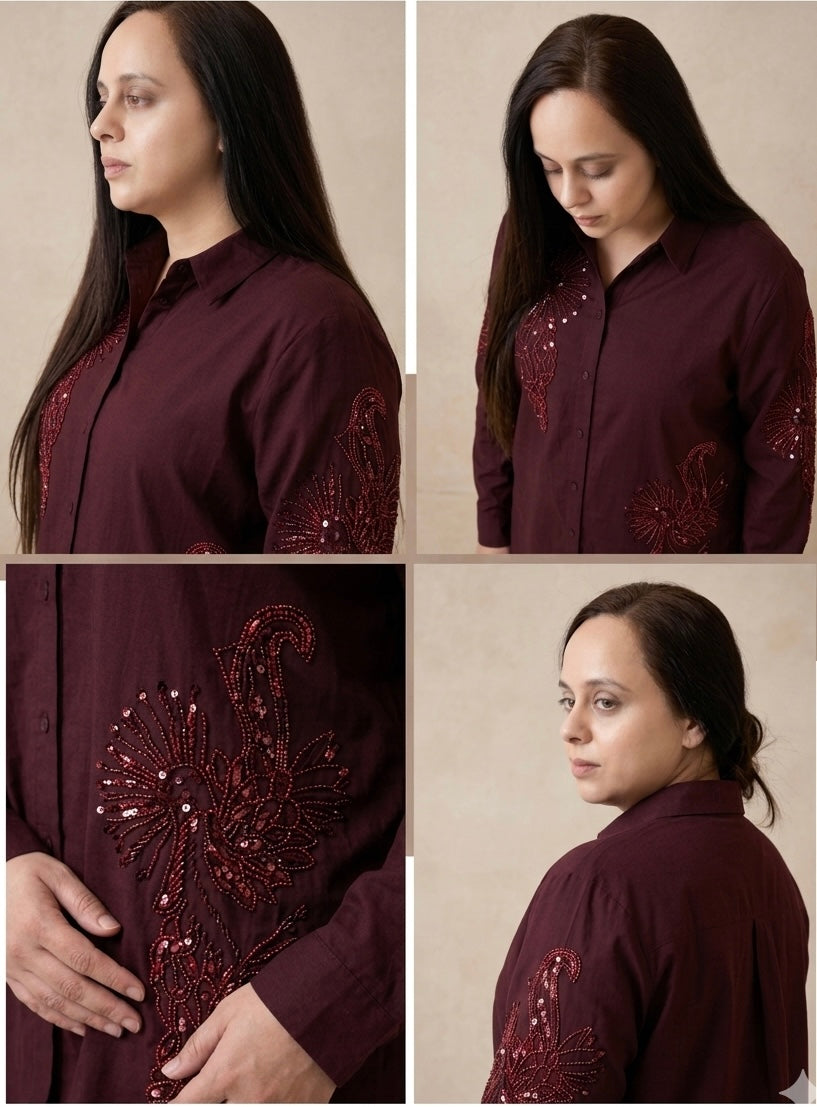 Artisanal Hand-Embellished Linen-Blend Button-Down Shirt