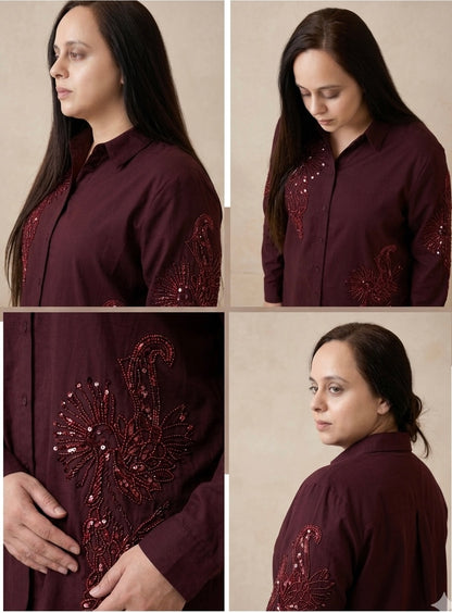 Artisanal Hand-Embellished Linen-Blend Button-Down Shirt