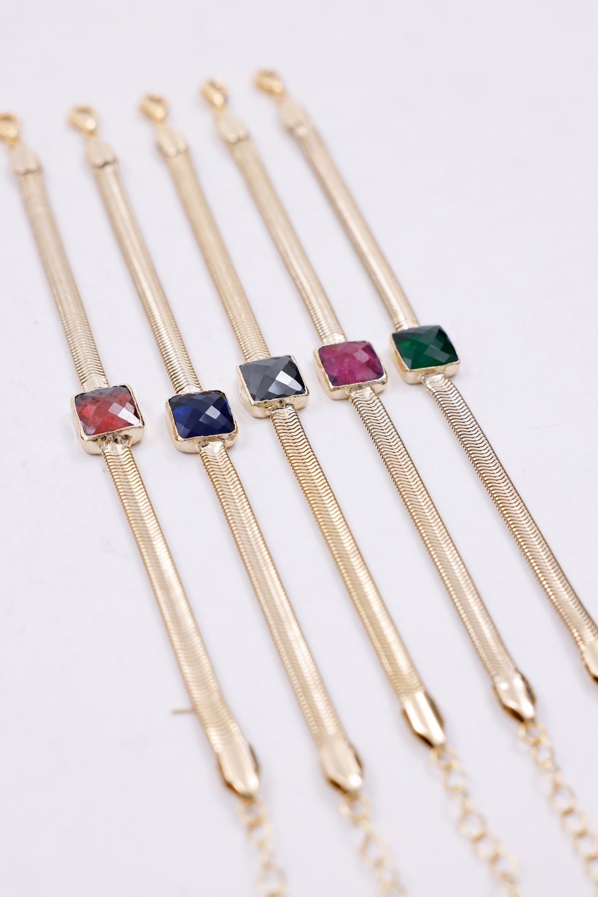 Gold Chain Bracelets with Square Gemstones