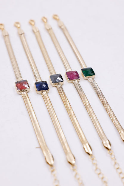 Gold Chain Bracelets with Square Gemstones