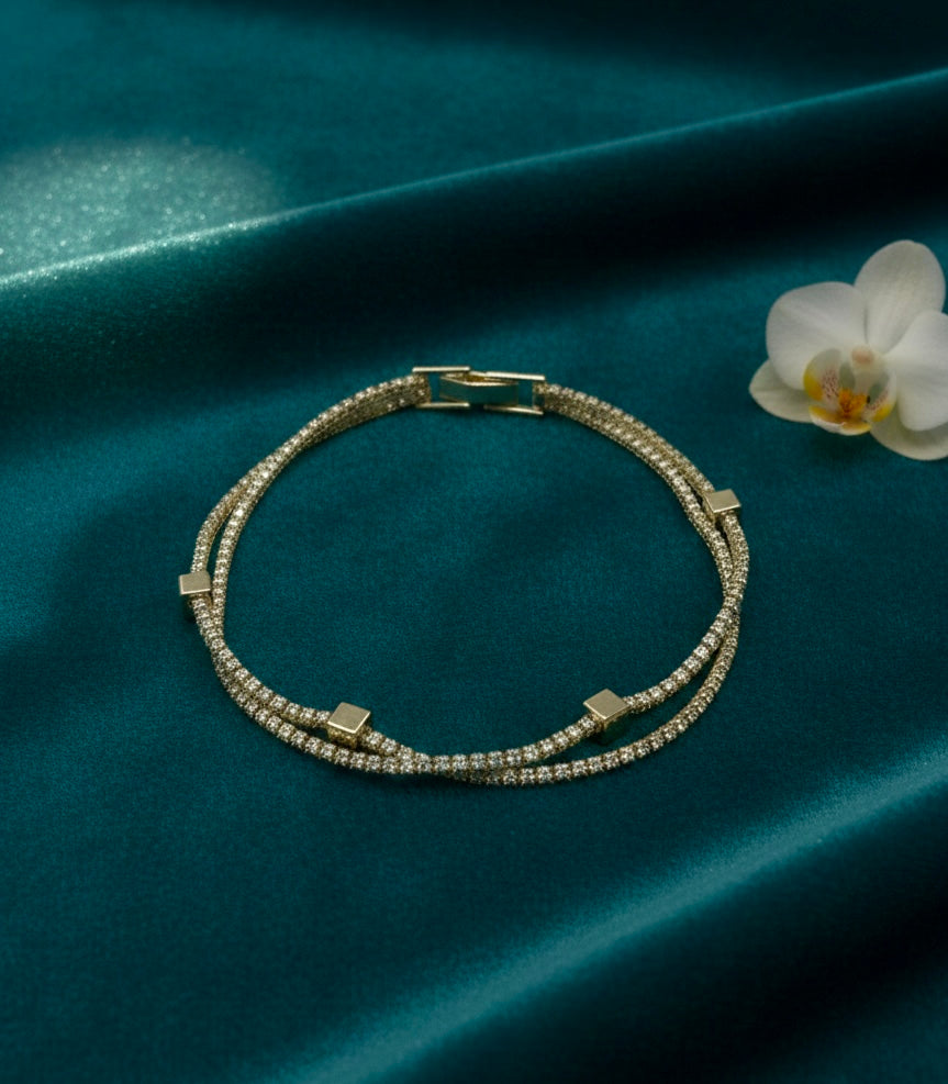 Celeste Double-Strand Pavé Bracelet with Geometric Accents