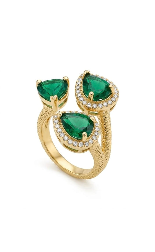 The Trinity Emerald & Gold Halo Ring