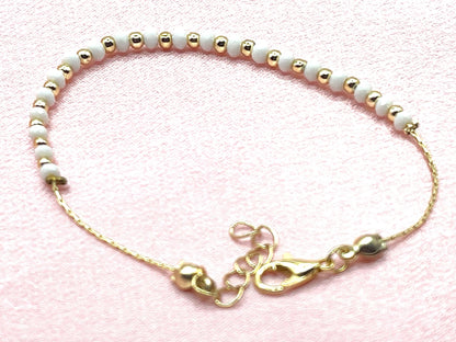 Dainty Beaded Anklet with Gold-Plated Chain – Matching Bracelet Available
