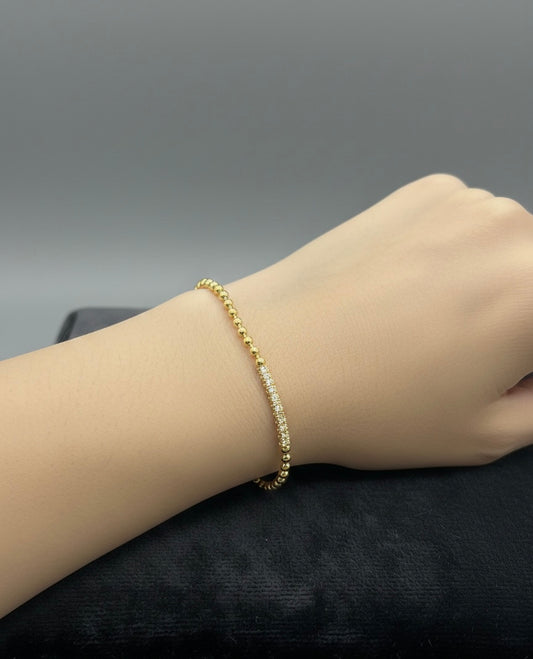 Slim Beaded Stacking Bracelet with Crystal Bar Accents