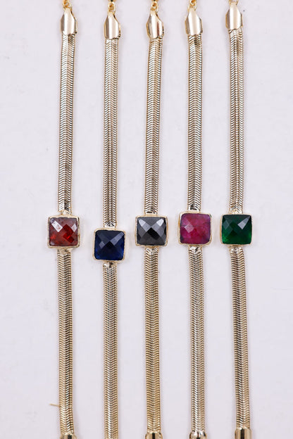 Gold Chain Bracelets with Square Gemstones