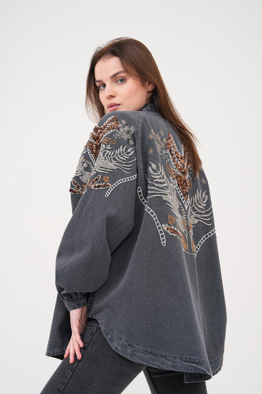 Embellished Denim Kimono