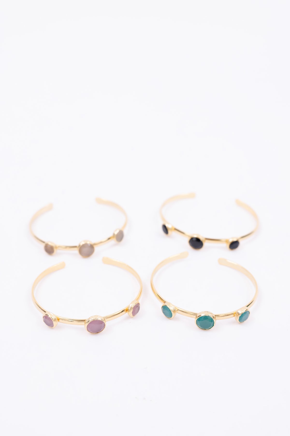 Gold-Plated Open Cuff Bangle with cats eye Stones