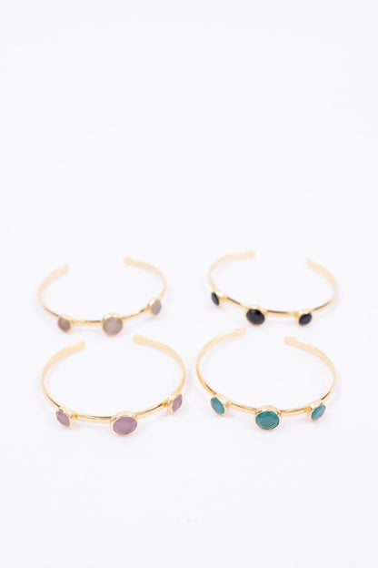 Gold-Plated Open Cuff Bangle with cats eye Stones