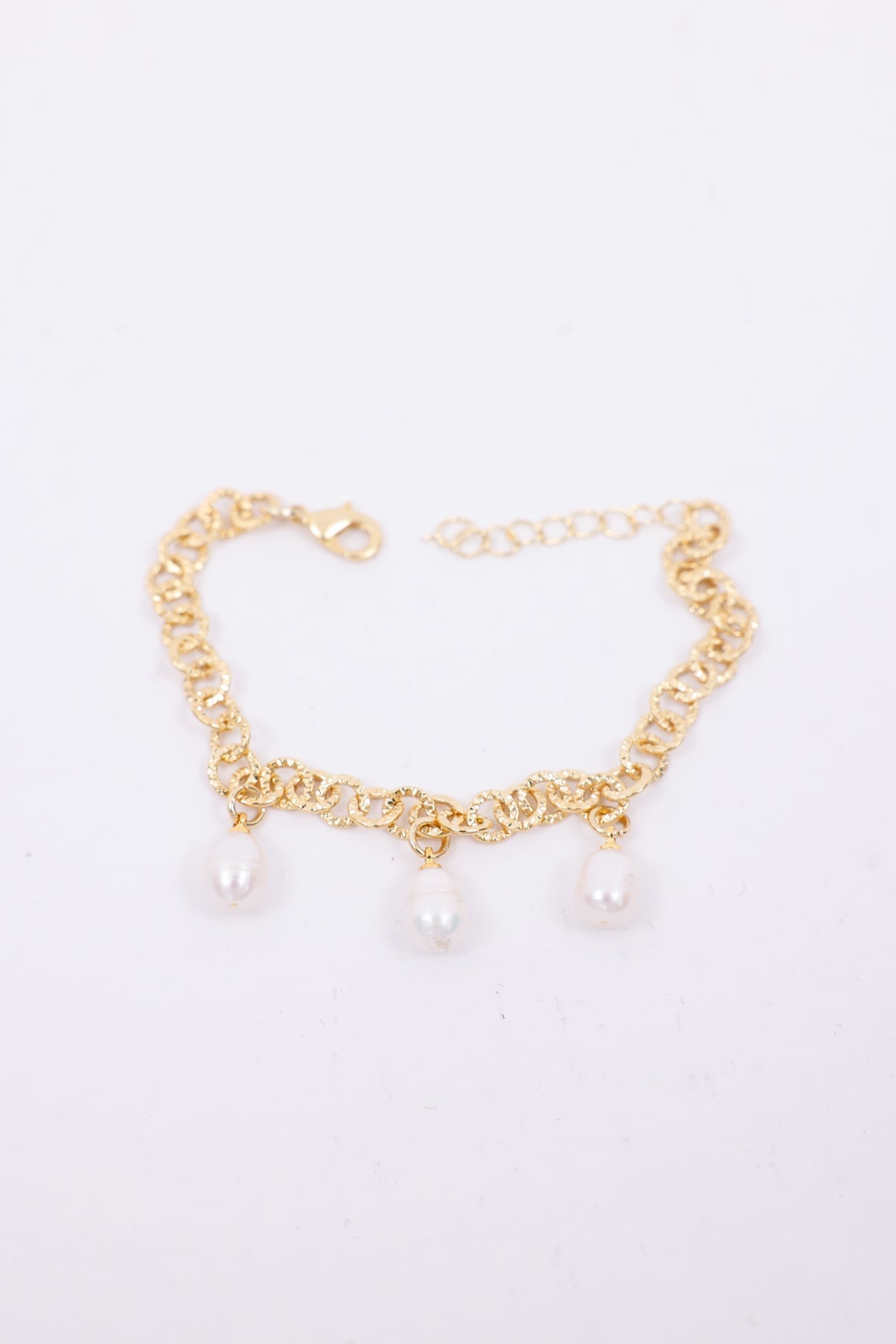 Gold Chain Bracelet with Dangling Freshwater Pearls