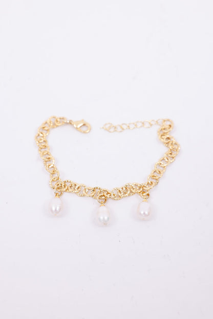 Gold Chain Bracelet with Dangling Freshwater Pearls