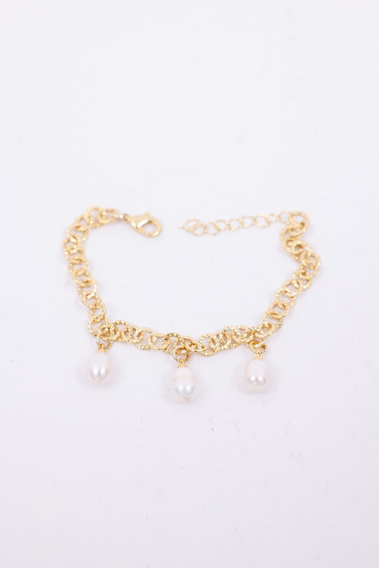 Gold Chain Bracelet with Dangling Freshwater Pearls