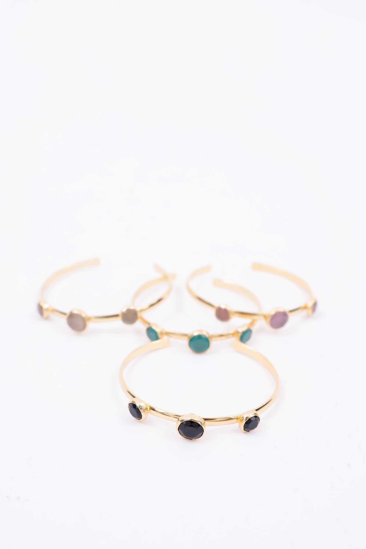 Gold-Plated Open Cuff Bangle with cats eye Stones