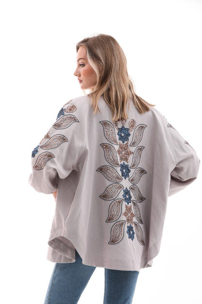 Grey Embellished Kimono