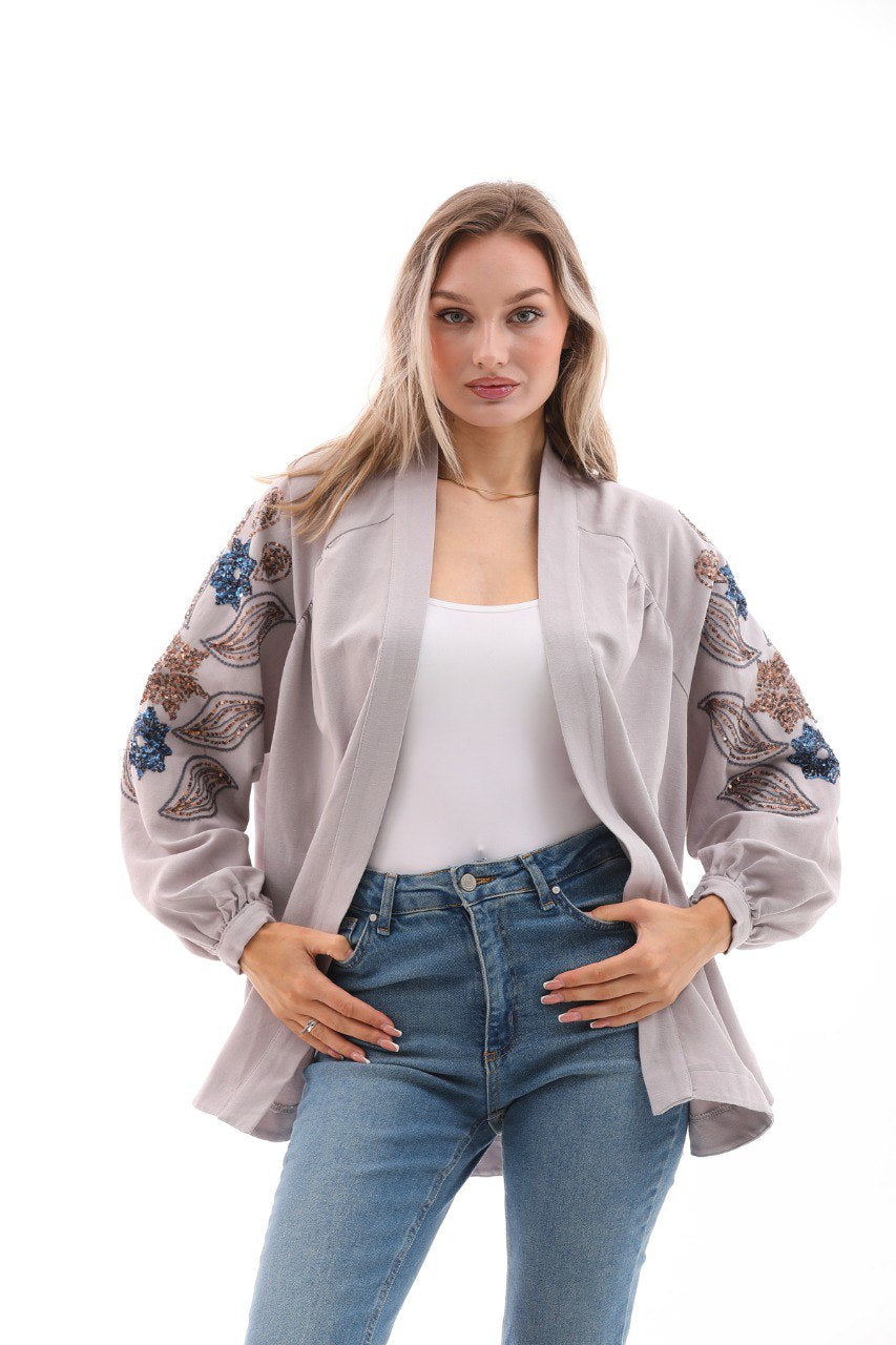 Grey Embellished Kimono