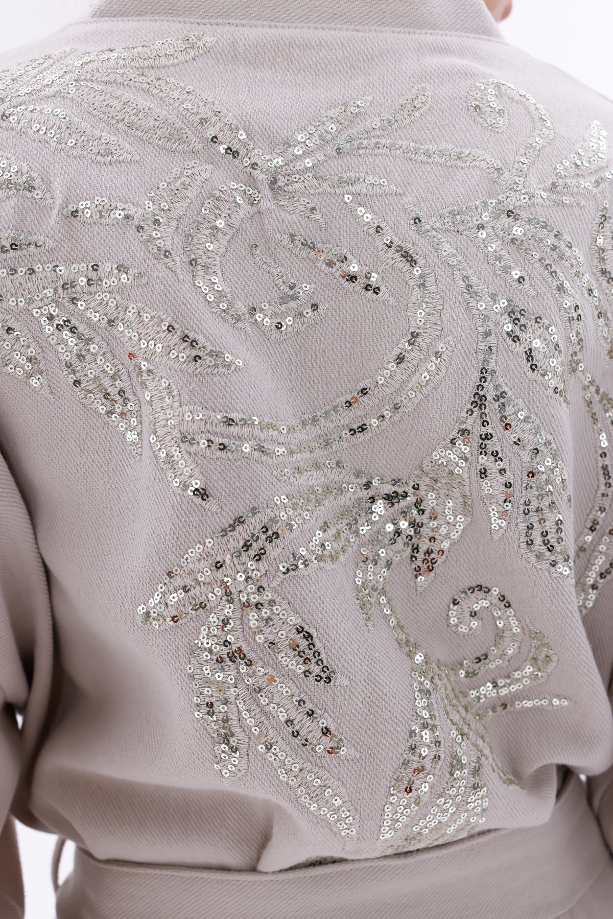 Belted Kimono Jacket with Embroidered Sleeves