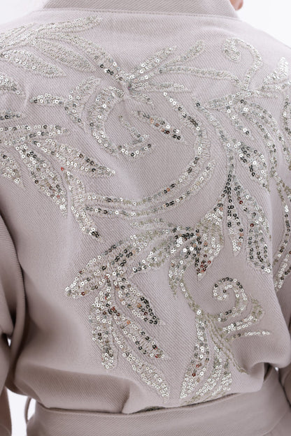 Belted Kimono Jacket with Embroidered Sleeves