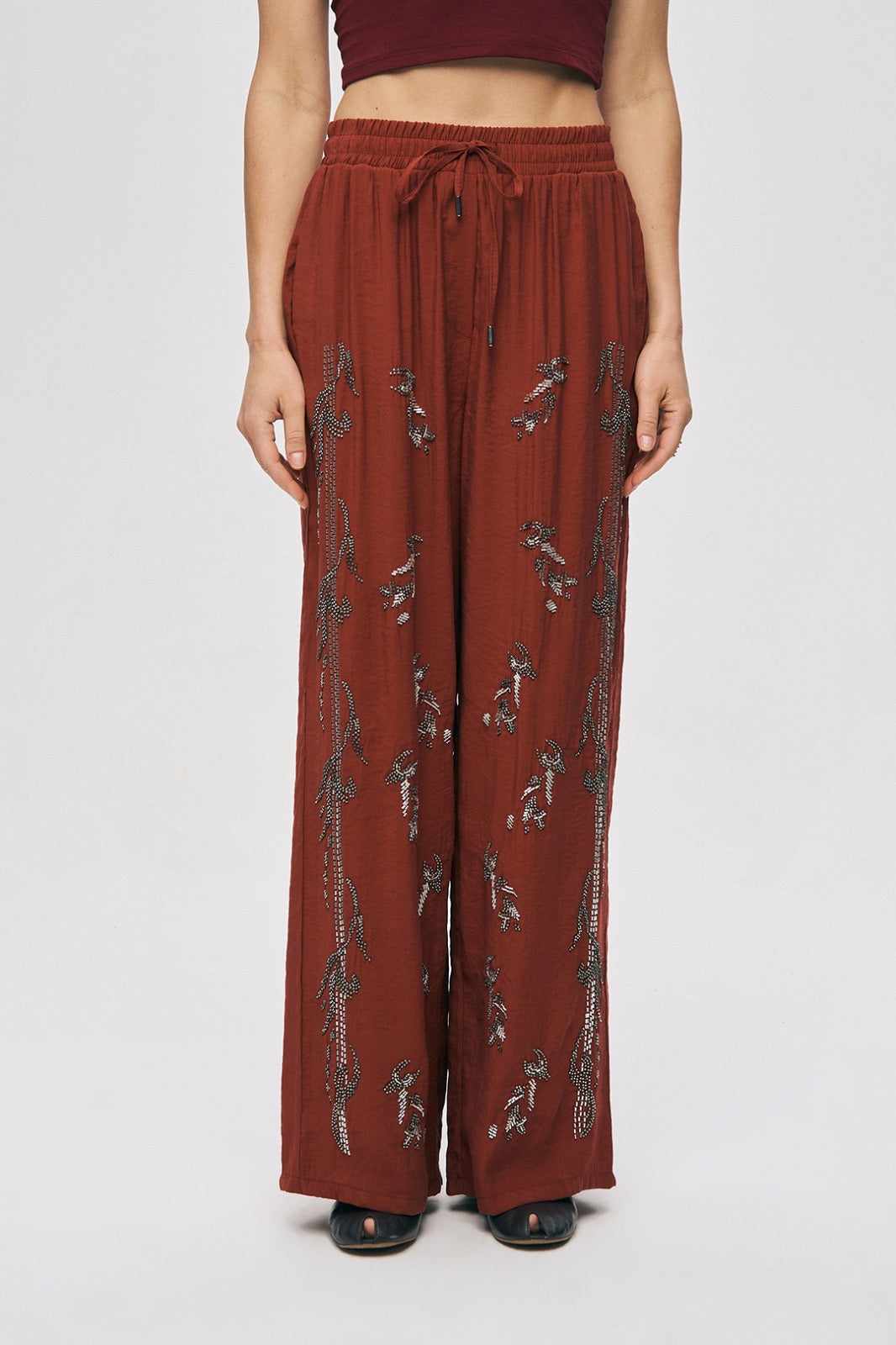 Artisan Beaded Oversized Shirt & Wide-Leg Pant Set