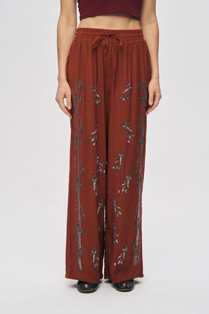 Artisan Beaded Oversized Shirt & Wide-Leg Pant Set