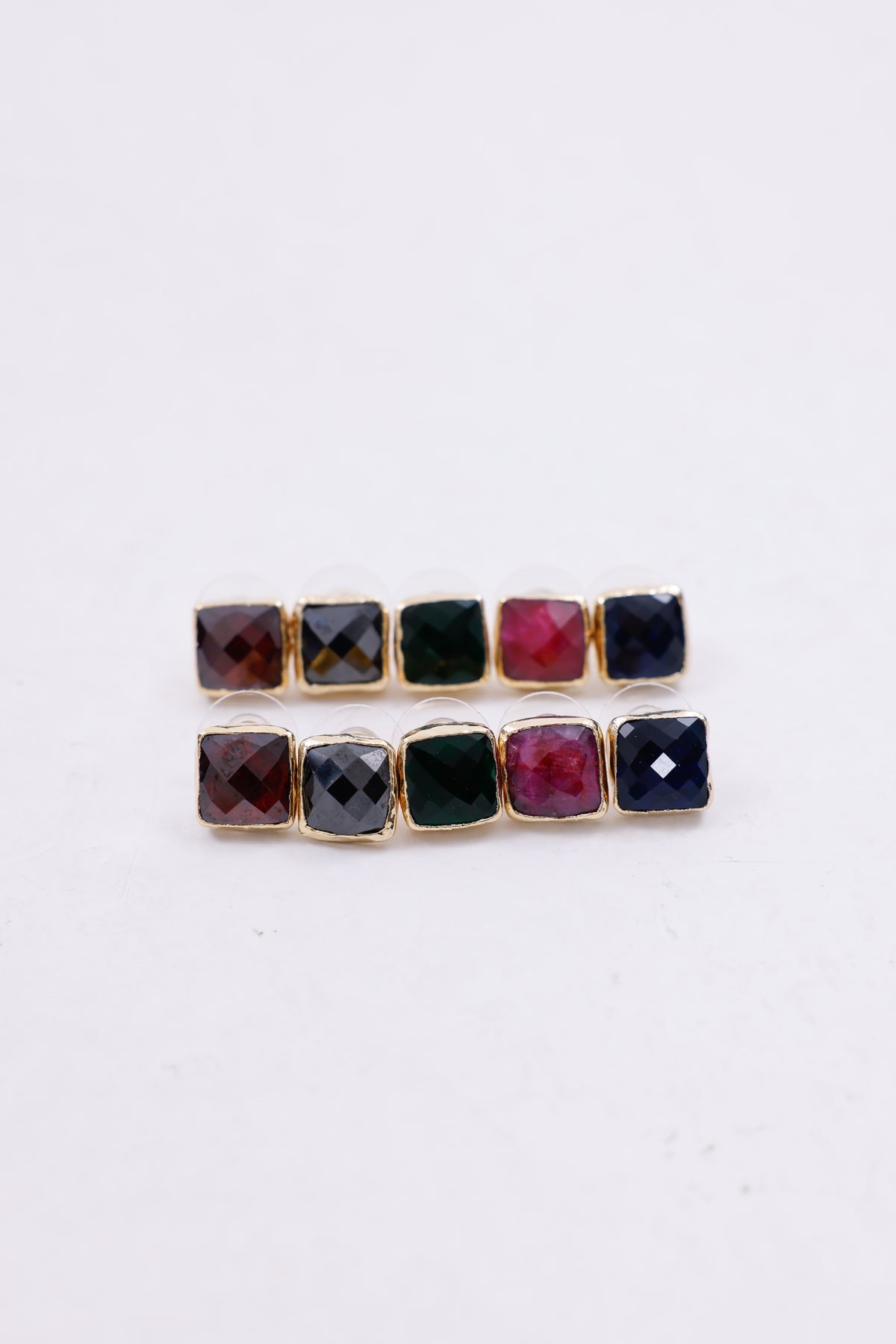 Square Gemstone Stud Earrings in Gold Plated Settings
