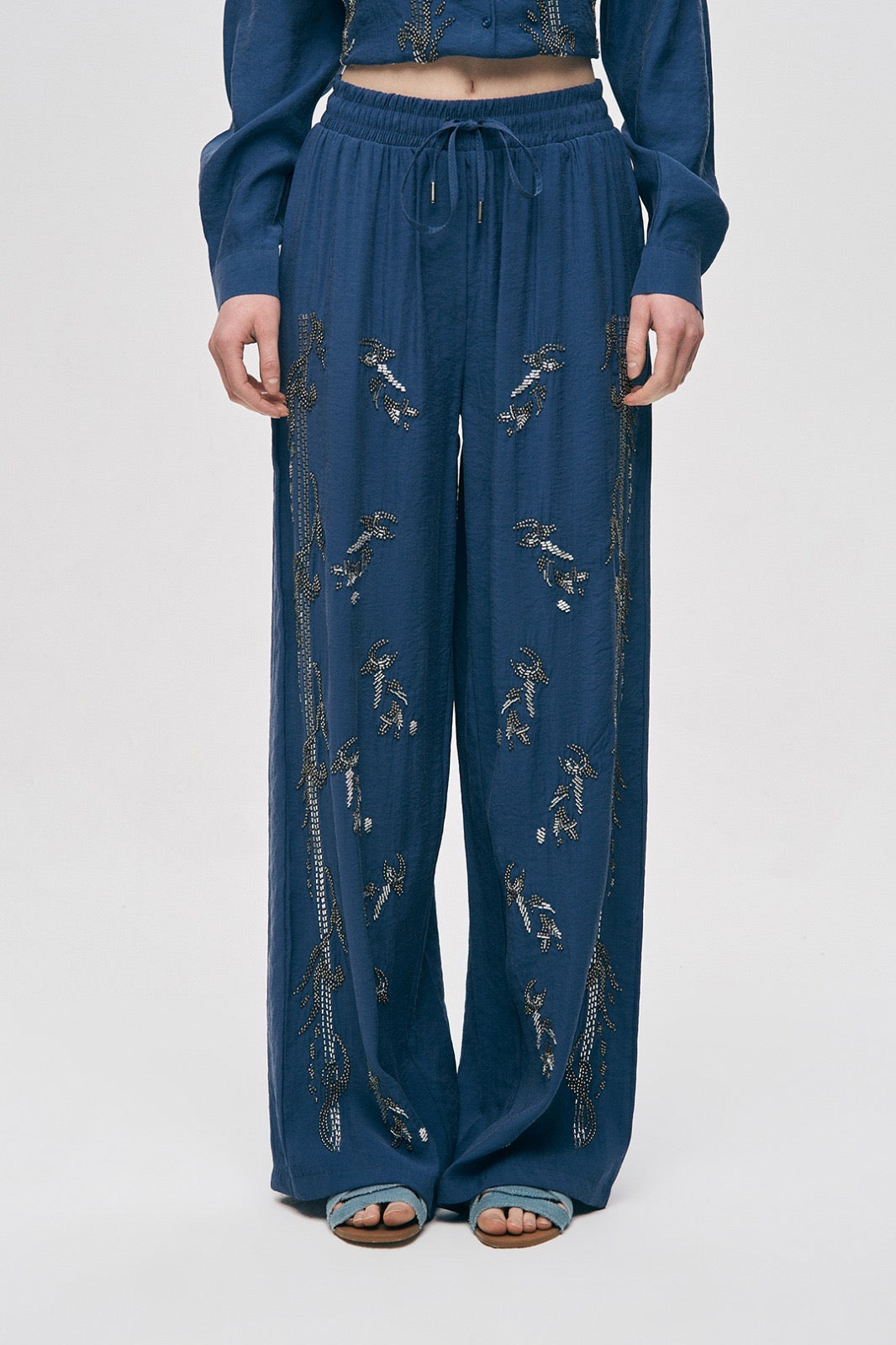 Artisan Beaded Oversized Shirt & Wide-Leg Pant Set