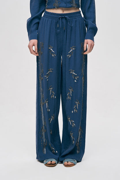 Artisan Beaded Oversized Shirt & Wide-Leg Pant Set