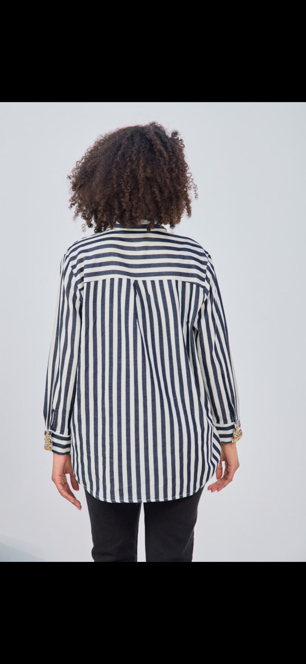 Embroidered Stripe Shirt with Diamond Details