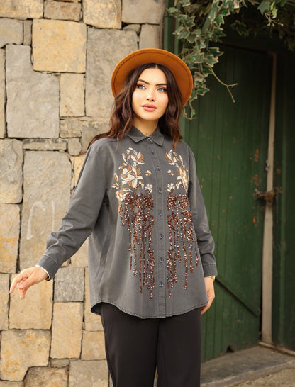 Grey Embellished Shirt