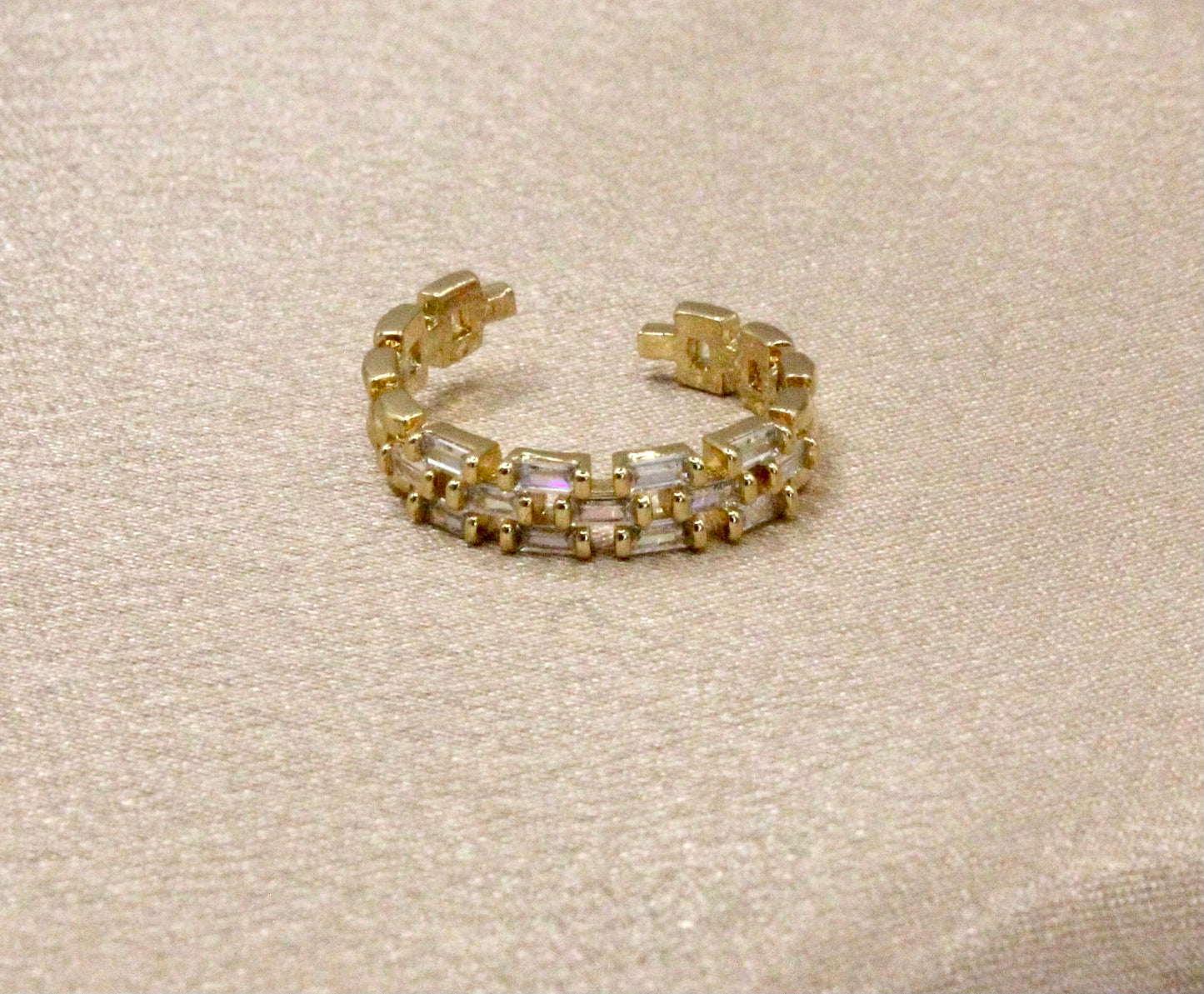 Adjustable Gold-Plated Ring with Clear Stone – Bricklayer Design