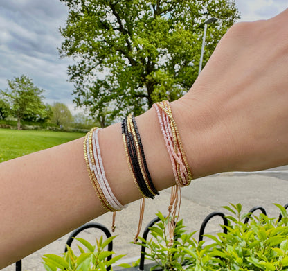 Multi-Layered Shiny Beaded Bracelet with Gold Accents