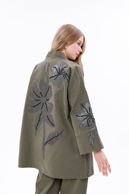 Embroidered Floral Coord Set – Blue & Olive Green | Elegant Two-Piece Modest Outfit