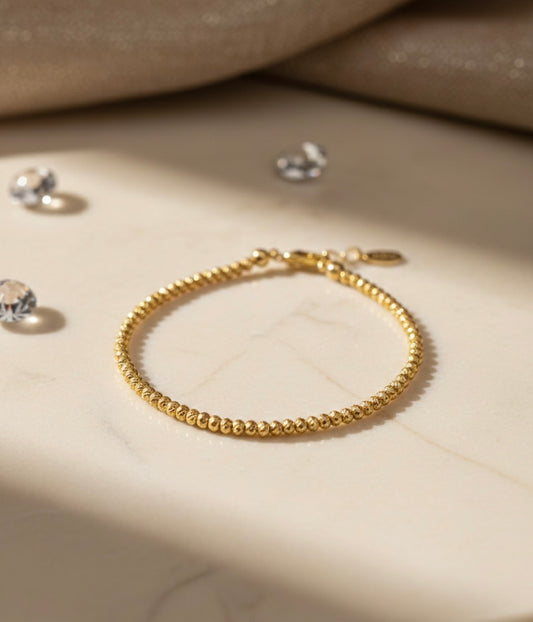 Gold Textured Diamond-Cut Bead Bracelet