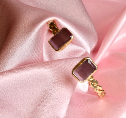 Gold-Plated Twisted Open Cuff Bracelet with Dual Stones