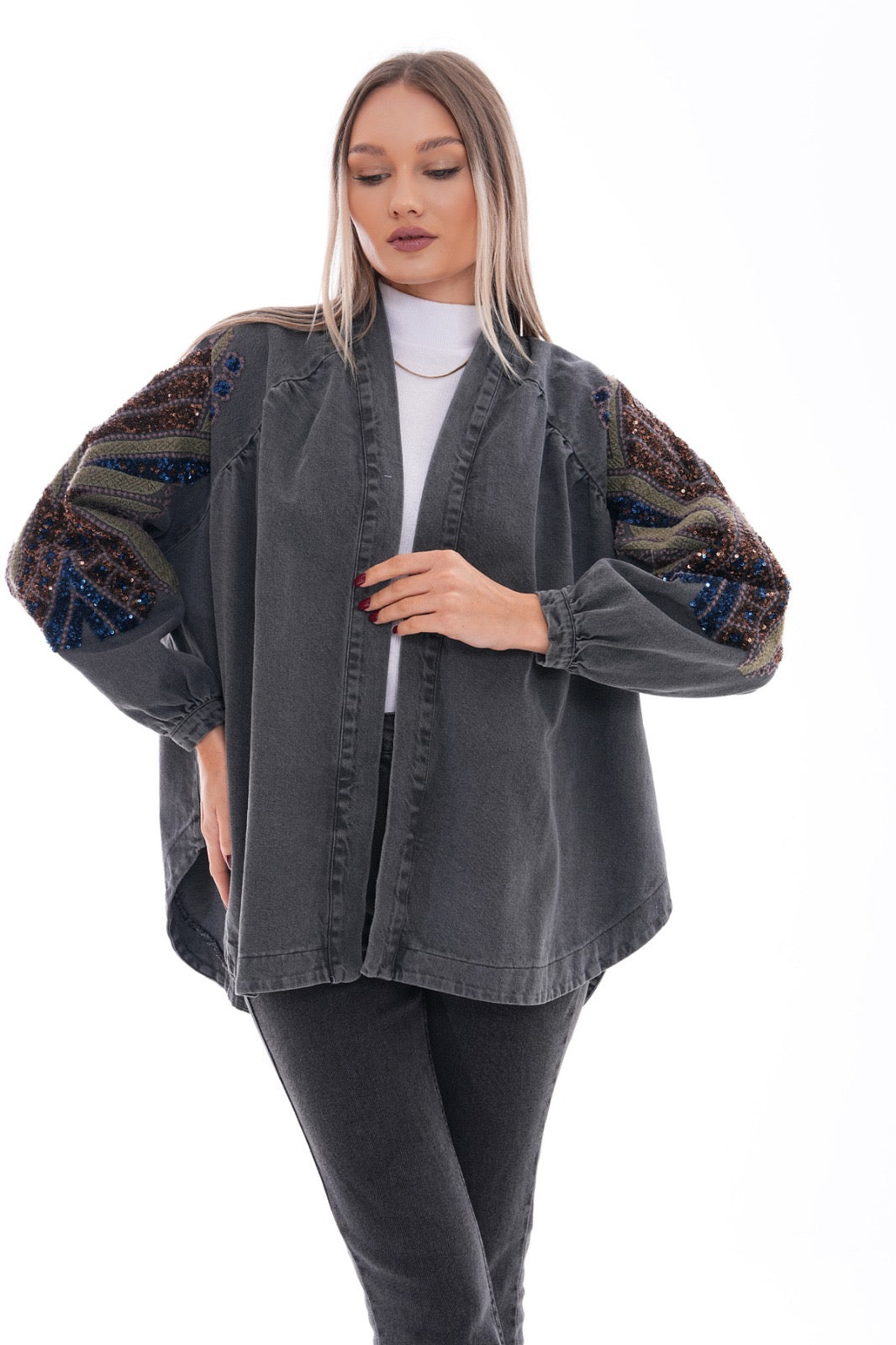 Embroidered Artisan Kimono Jacket – Embellished Handcrafted Detail